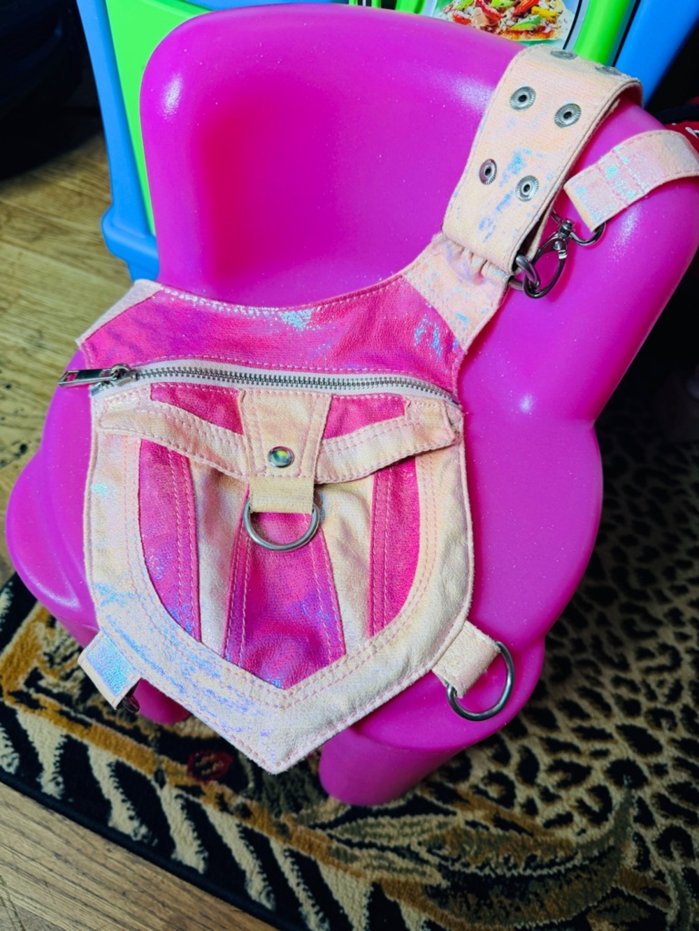 Dolls Kill Pink Iridescent Crossbody Harness Bag